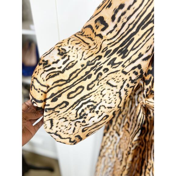 Leopard Print Belted Button Down Coat Midi Swing Dress Brown Black Size XL - Picture 12 of 12